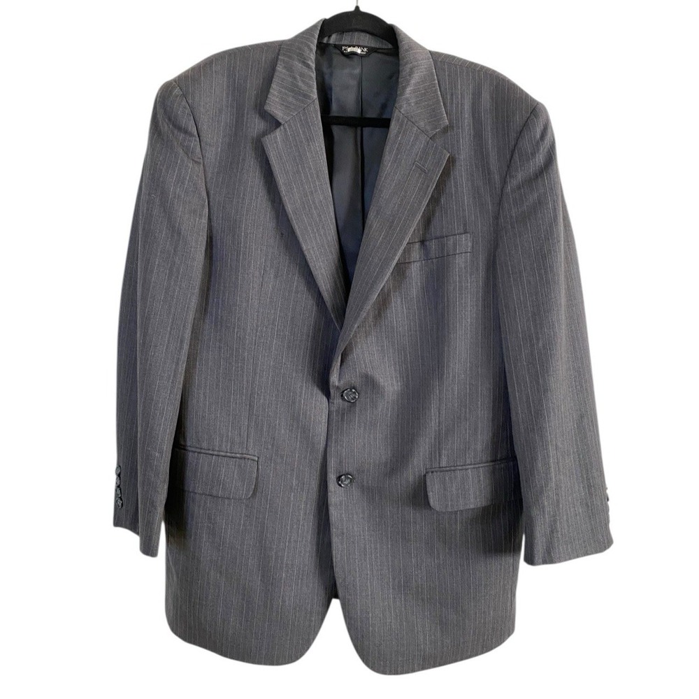 Jos. A Bank Gray Blue & White Pinstriped Mens Blazer Size 44R Wool Sports Coat
